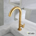 Μπαταρία Νιπτήρα Υψηλή με Βαλβίδα Clic-Clac Slim Vicario Brushed Gold - Image 2