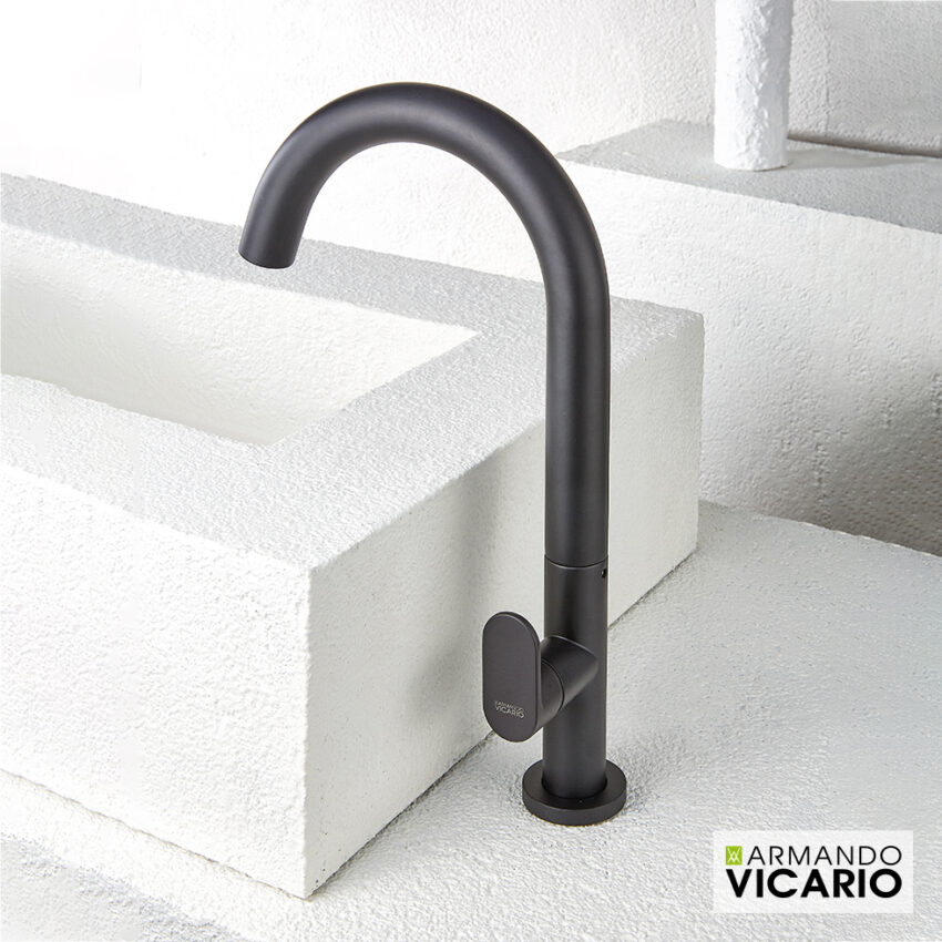 Μπαταρία Νιπτήρα Υψηλή με Βαλβίδα Clic-Clac Slim Vicario Black Matt - Image 3