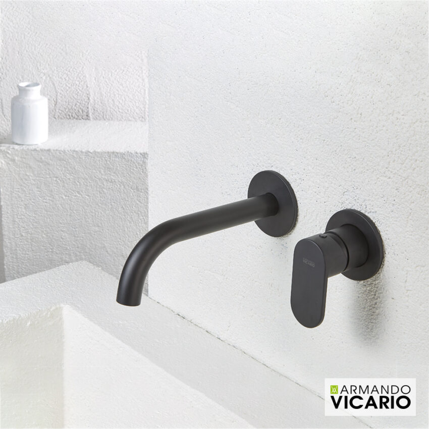 Μπαταρία Νιπτήρα Τοίχου Slim Vicario Black Matt - Image 2