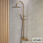 Μπαταρία Ντουζιέρας με Κεφαλή και Κολώνα ρυθμιζόμενου ύψους Slim Vicario Antique Brass