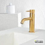 Μπαταρία Νιπτήρα με Βαλβίδα Clic-Clac Industrial Vicario Brushed Gold - Image 3