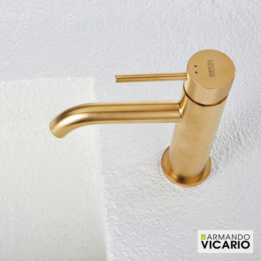Μπαταρία Νιπτήρα με Βαλβίδα Clic-Clac Industrial Vicario Brushed Gold - Image 4