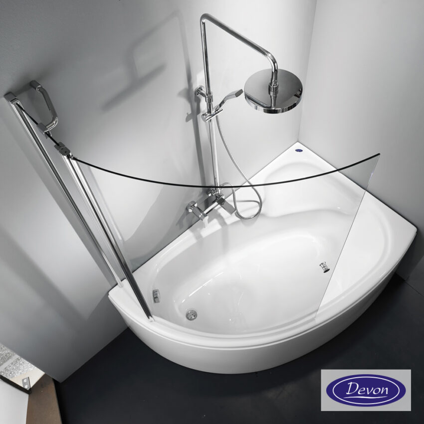 Διαχωριστικό κυρτό δίπτυχο μπανιέρας 120εκ. ύψους 140εκ., Devon Primus-Plus Clear Chrome - Image 2