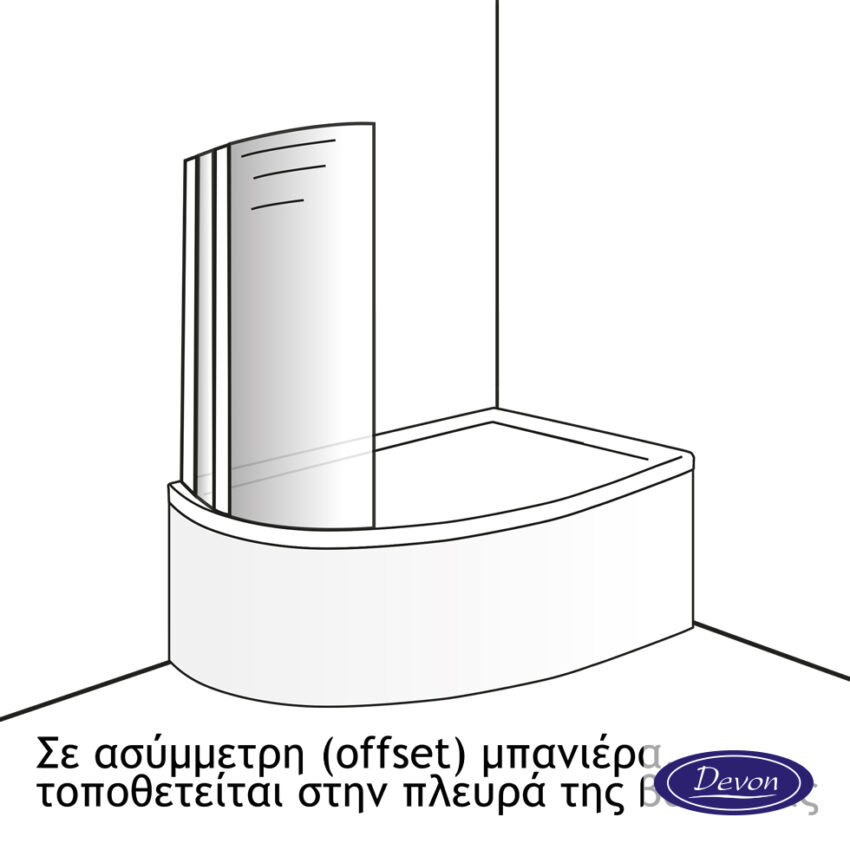 Διαχωριστικό κυρτό δίπτυχο μπανιέρας 120εκ. ύψους 140εκ., Devon Primus-Plus Clear Chrome - Image 3