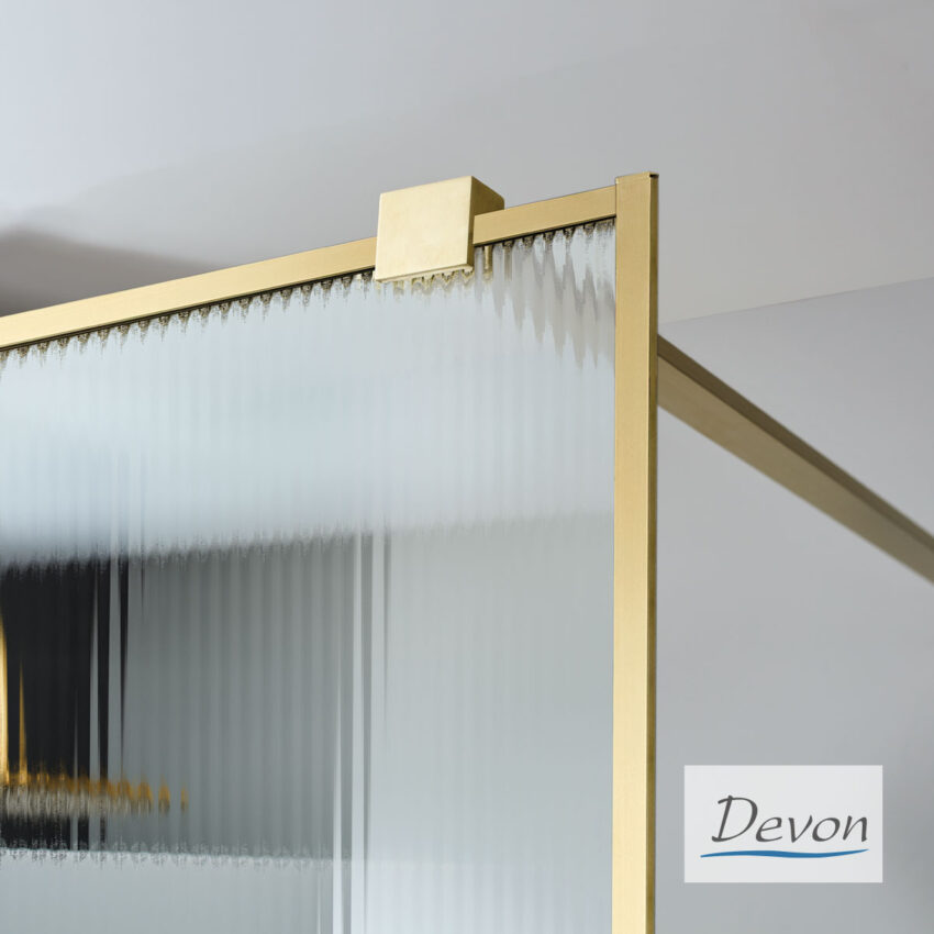 Διαχωριστικό κρύσταλλο ντουζιέρας IWIS Walk-in 70 ρυθμιζόμενo από 66 έως 68εκ., Devon Fluted Clean Glass PVD AISI304 Gold Brushed - Image 2