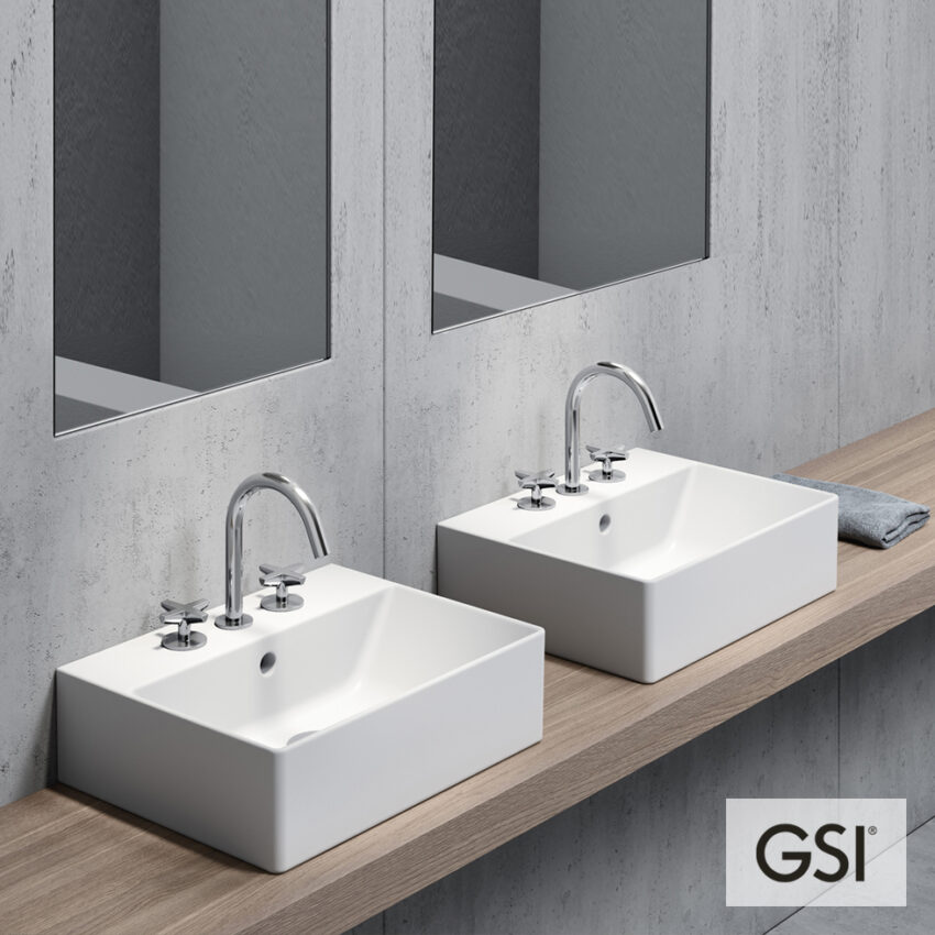 Νιπτήρας Πορσελάνης Kube-X 45x35 (1 οπή+2 προχ.) GSI White - Image 2