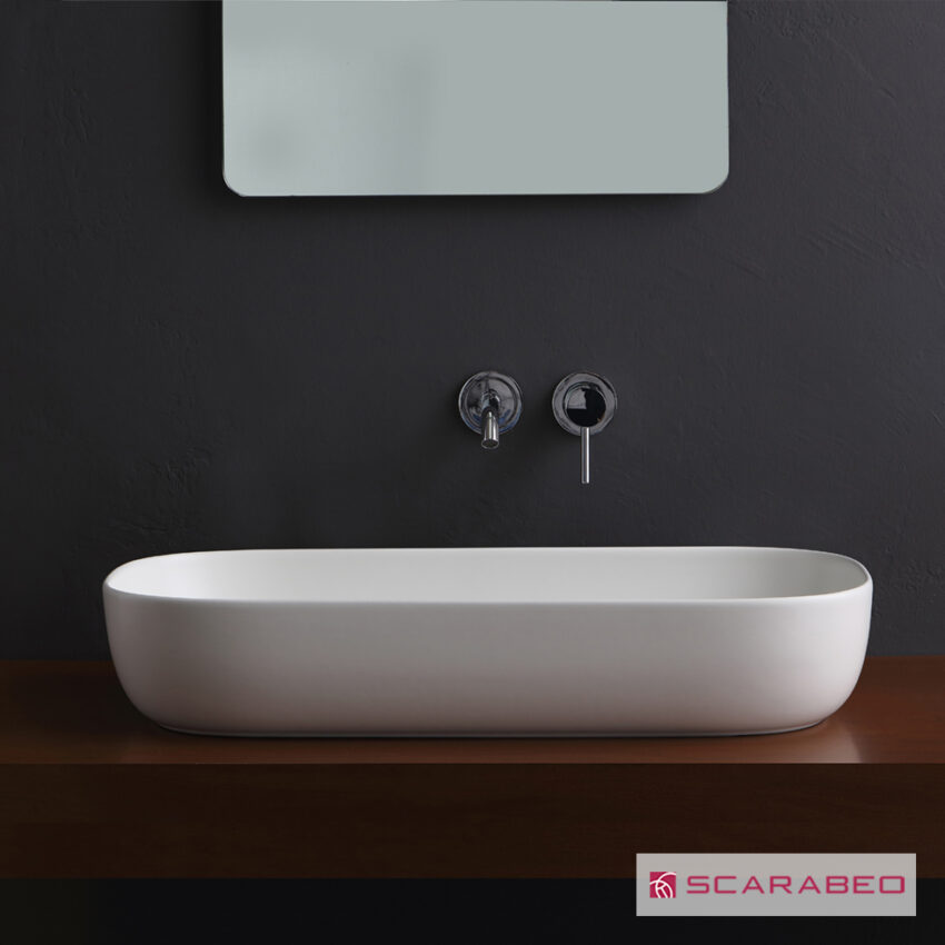 Νιπτήρας Πορσελάνης Glam 76x39 Scarabeo Pearl (White Matt) - Image 2