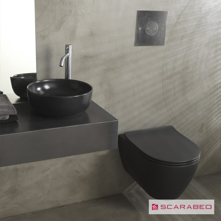 Λεκάνη Κρεμαστή MOON/50,5 Clean-Flush με κάλυμμα Slim Soft Close, Scarabeo (Black Matt) - Image 2