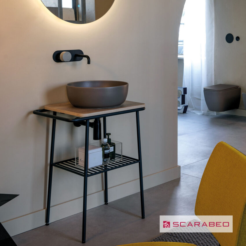 Έπιπλο μπάνιου Fuji 59εκ. Wood/Ardesia (Black Matt) χωρίς νιπτήρα, Scarabeo - Image 2