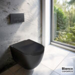 Λεκάνη Κρεμαστή LENTA/53 Rimless με κάλυμμα Soft Close MS38C, Bianco Ceramica Black Matt - Image 2