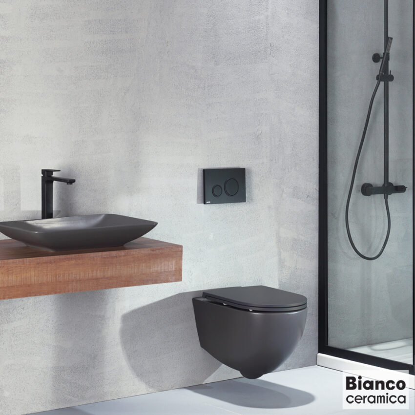 Λεκάνη Κρεμαστή LENTA/53 Rimless με κάλυμμα Soft Close MS38C, Bianco Ceramica Anthracite Matt - Image 3