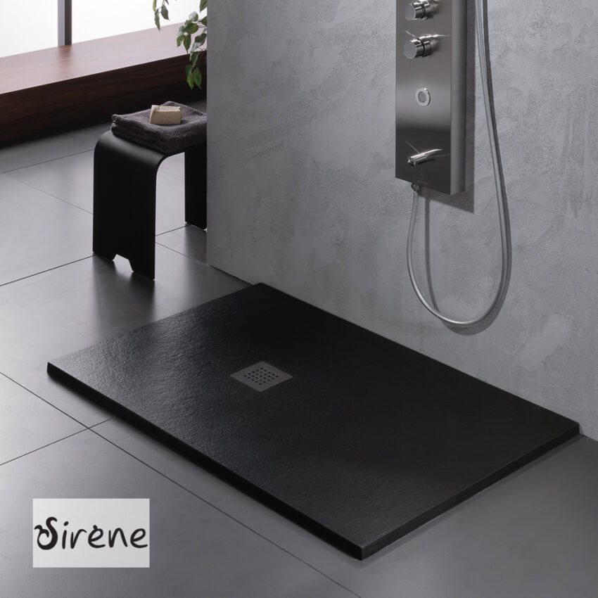 Ντουζιέρα Cast Marble (Χυτό μάρμαρο) με Βαλβίδα Slate 140x80 Sirene Black Matt - Image 2