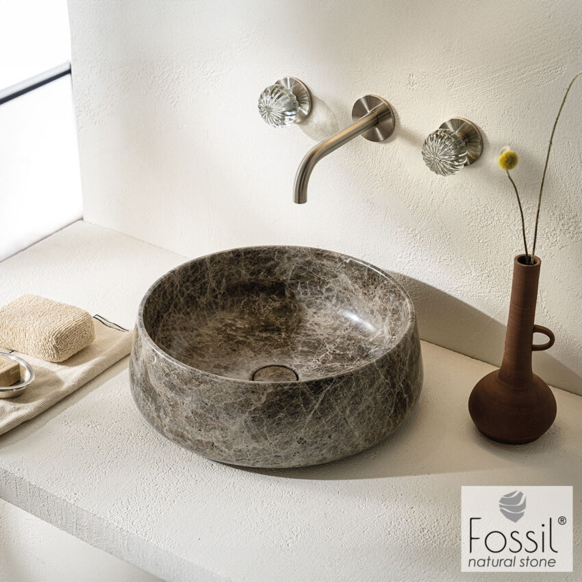 Νιπτήρας Μαρμάρινος Φ42 h.14 Fossil Emperador Pale - Image 2