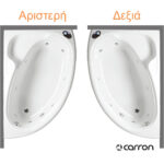 Μπανιέρα Ακρυλική Caronite DOVE με σύστημα Υδρομασάζ (1,75hp-8 jet) 1550x950 Left, Carron Bath White - Image 2