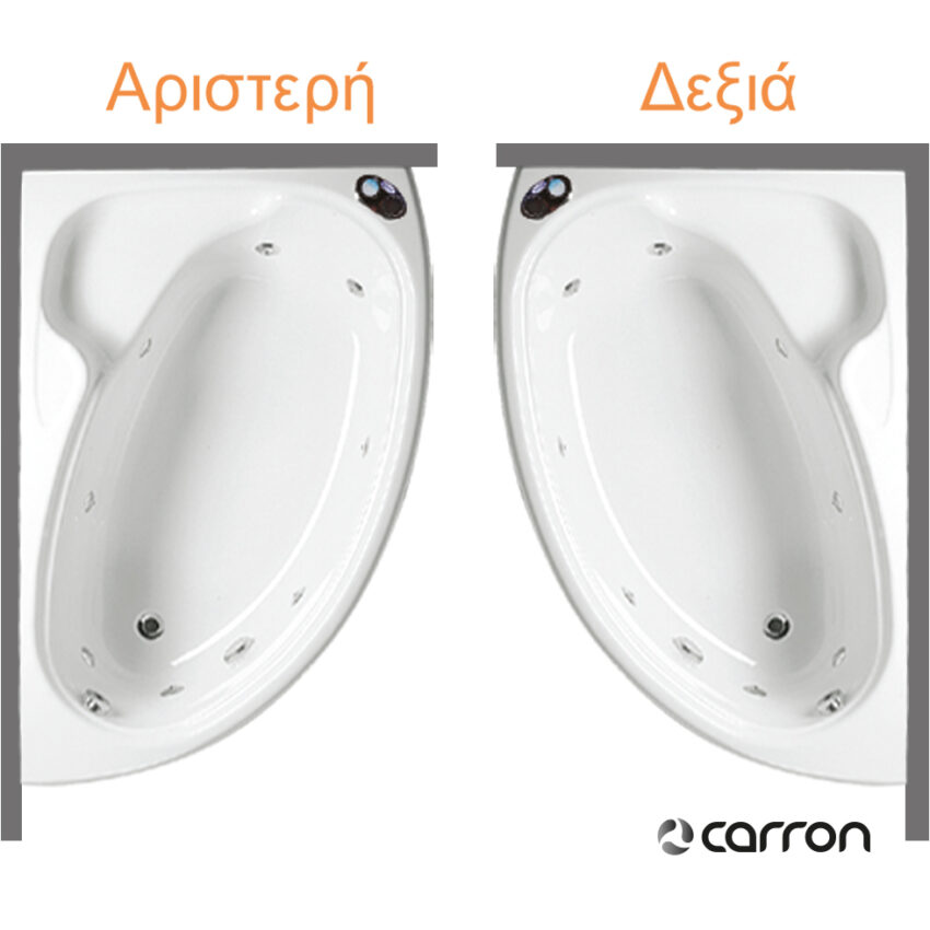 Μπανιέρα Ακρυλική Caronite DOVE με σύστημα Υδρομασάζ (1,75hp-8 jet) 1550x950 Left, Carron Bath White - Image 2