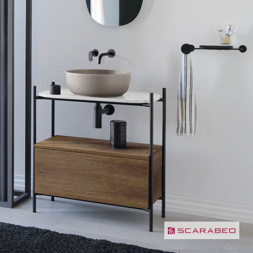 Έπιπλο μπάνιου Laila 2703-NROP με ράφι 2715-41 με συρτάρι 2712-89 χωρίς νιπτήρα, Scarabeo - Image 2
